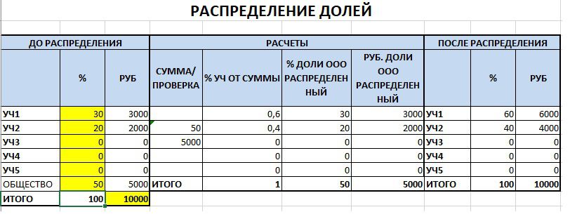 Образец заполнения формы р13014 при распределении доли общества